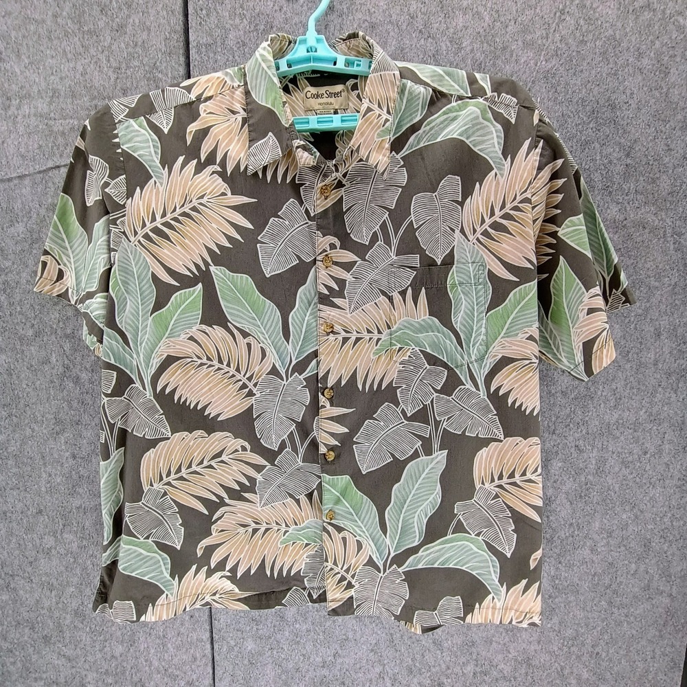 Cooke Street Honolulu Mens 2XL Brown Tropical Palm Leaf Cotton Aloha Shirt